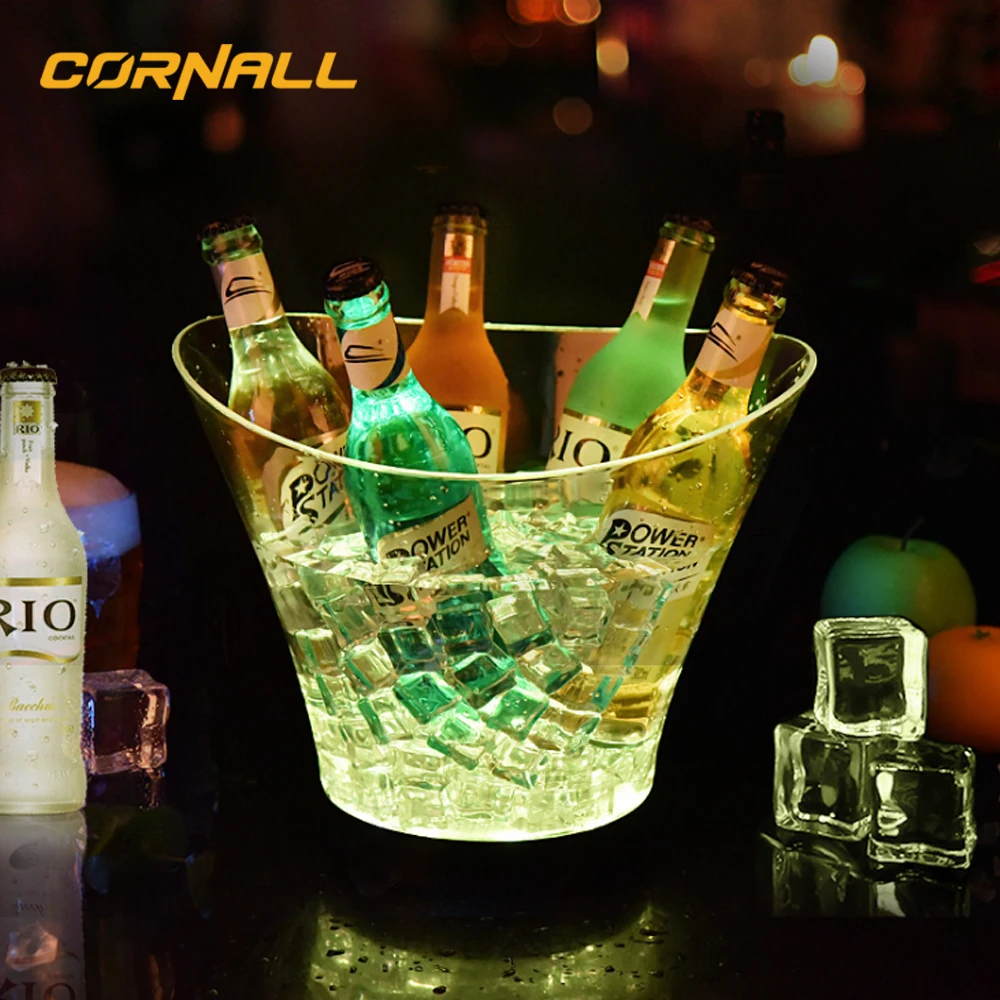 Custom 5L Round acrylic plastic led Ice Bucket for 6 Bottles of Beer Champagne