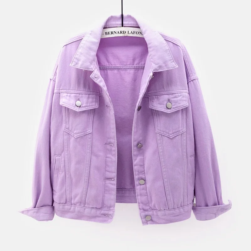 OEM custom wholesale 2021 colorful boyfriend   Spring  loose  ladies jackets  purple  jean jacket for  women