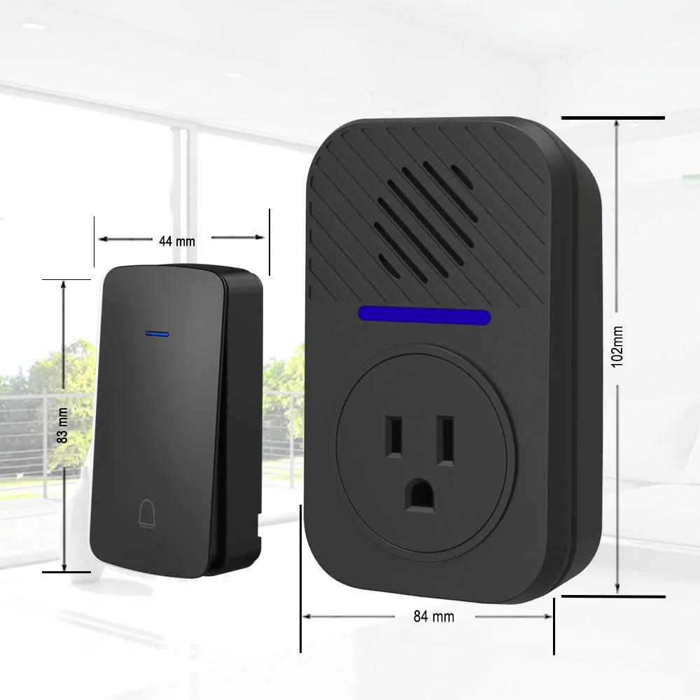 Wireless Plug Through Doorbell with Additional Socket with kinetic battery free bell push button no need battery