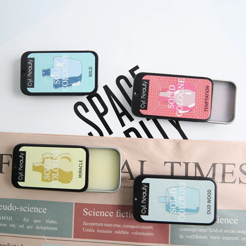 Custom 100% Natural Fragrance Balm Portable Women Solid Cologne Private Label Long Lasting Metal Box Men Solid Perfume