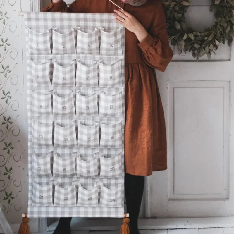 Personalized Kids Advent Calendar Embroidered  Large Wooden Christmas Line Advent Calendar