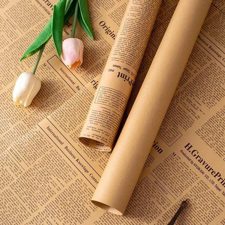 Changyi Hot Sale Vintage English Newspaper Kraft Flower Bouquet Wrapping Paper Luxury Craft Background Paper for Gift Wrapping
