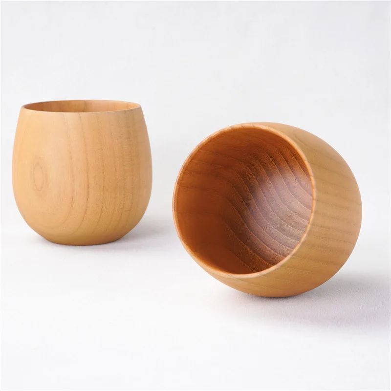 250 ML Handmade Solid Reusable Wooden Cup Set Tableware Big Belly Nordic Milk Coffee Cup Espresso Camp Drinking Cup