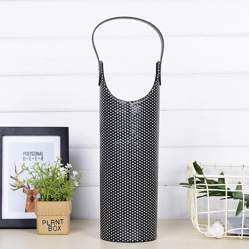 Wholesale Custom Portable Cylinder Single Wine Bottle Pack Leather Wine Gift Bags For Packing Wine Bottle