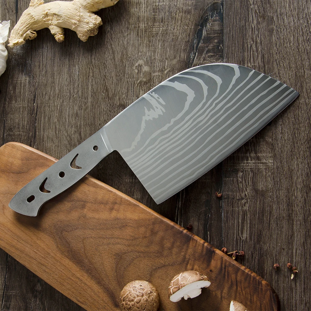 
Factory Direct Full Tang DIY Outdoor Hunting 4cr13 Stainless Steel 4mm Thick Damascus Pattern Blank Butcher Knife Blade Blanks 