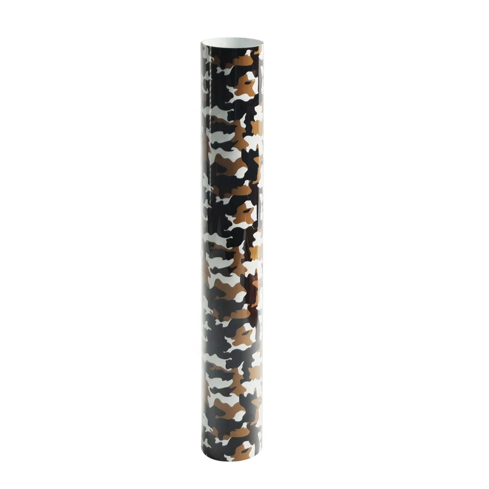 Renlitong Htv Flex Grid Pattern Leopard Camouflage Laser Metallic Heat Transfer Vinyl Roll Vinil Textil Iron on Fabric