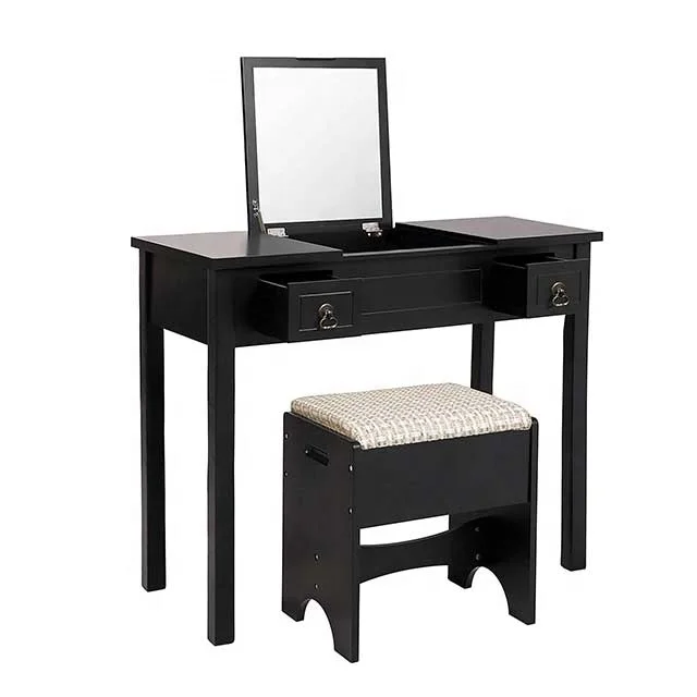 Retro Style Desk Dresser With Mirror With Drawer With Dressing Stool [Can Be Used As Dresser]