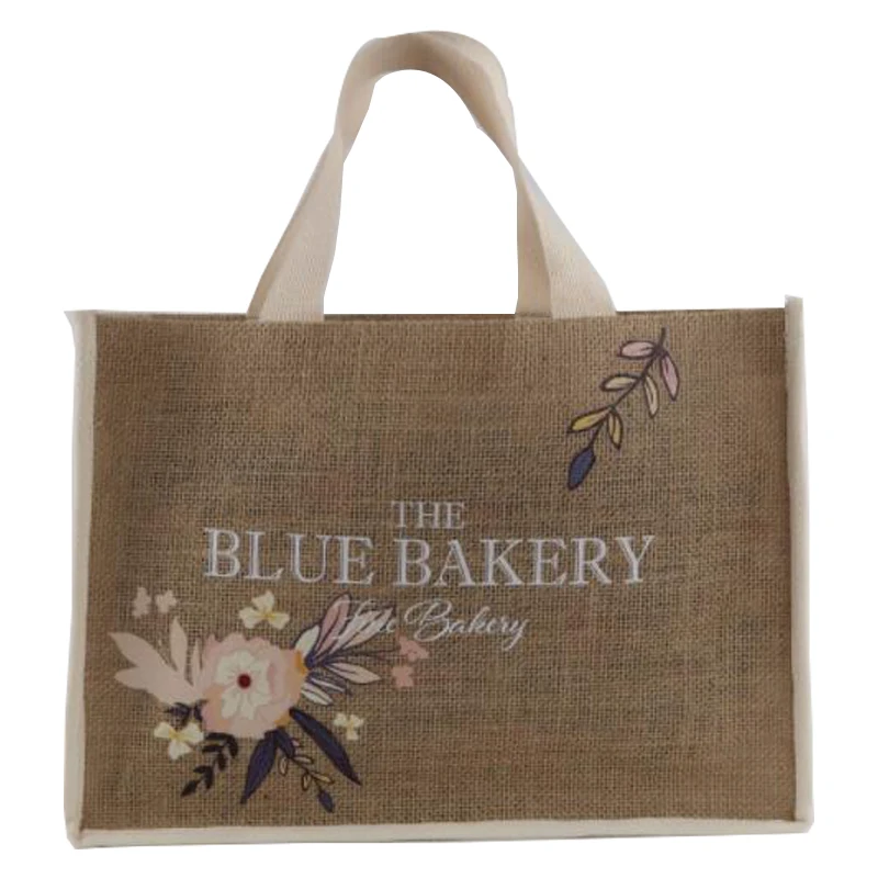 Custom Logo Printed Eco Recycle Natural Foldable Reusable Jute Burlap Linen Laminated Shopping Jute Tote Bags