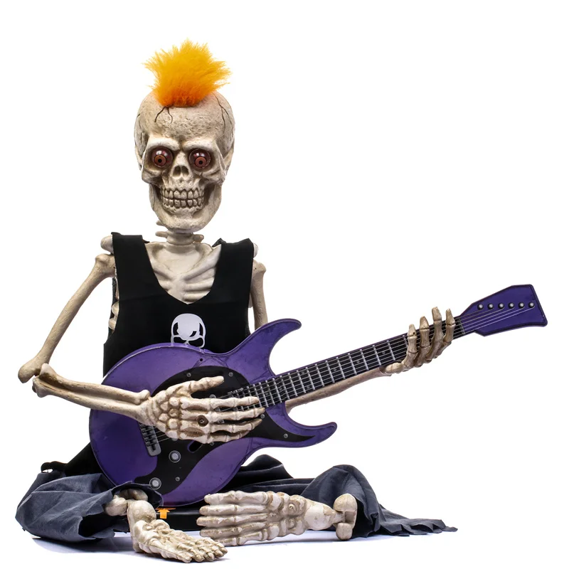 Hot Sale Playing guitar Realistic Plastic Halloween Props Decorations Skeleton