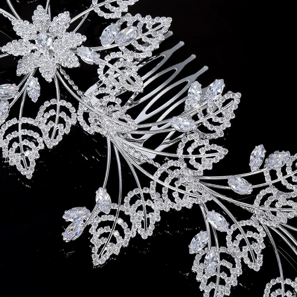 Zirconia Hairband Leaf Hair Comb Double Side Headwear Pins Luxury Wedding Headpiece Handmade Bridal Hair Accessories BC4740