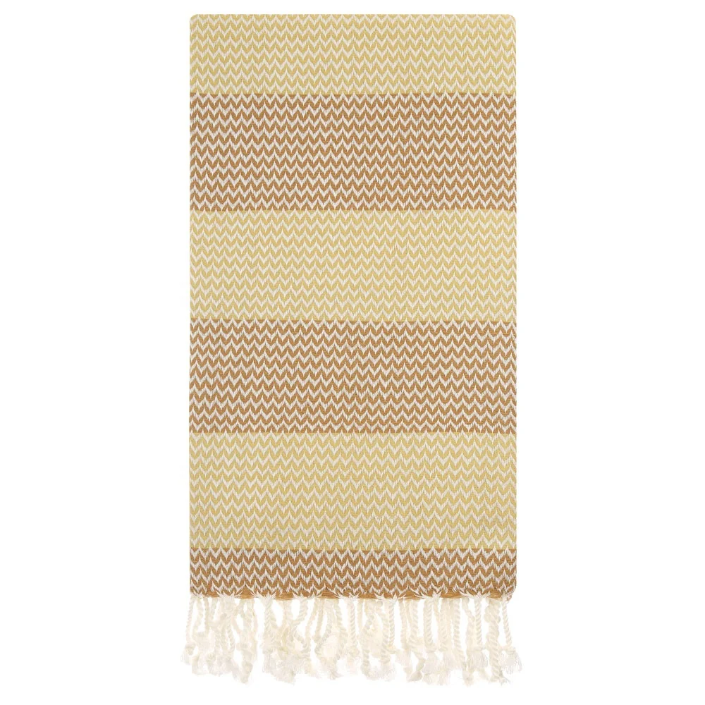 High-Quality Turkish Peshtemal with Thin Terry Cloth and Wave and Zig Zag Symbols Patterned Two Colored Beach Towel %100 Cotton