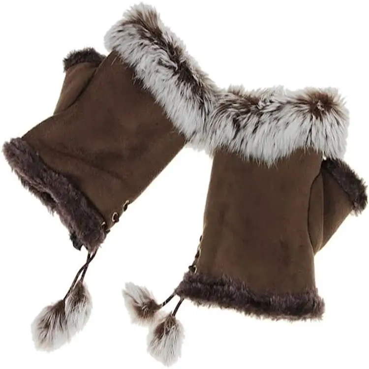 Winter warm no finger suede leather driving gloves