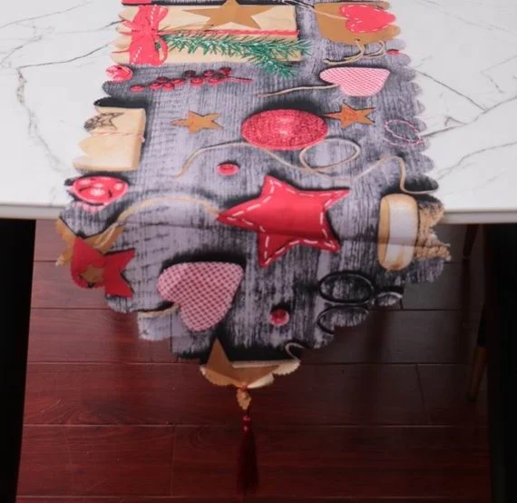 Polyester fabric printing Christmas table runner design macrame table runner for home decoration