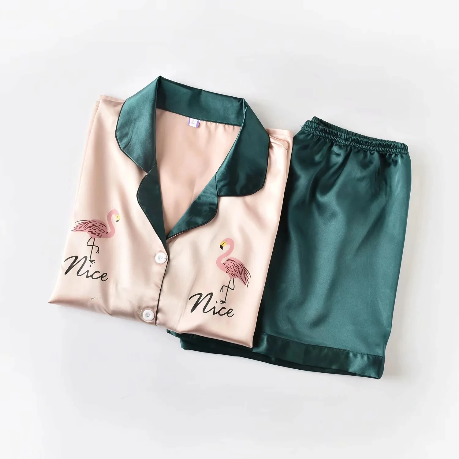  Soft luxury short sleepwear cute printed plus size pajamas summer satin pajama sets for