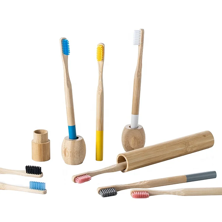 Good quality design engrave and UV printing logo Bamboo toothbrush with color painting Bamboo toothbrush