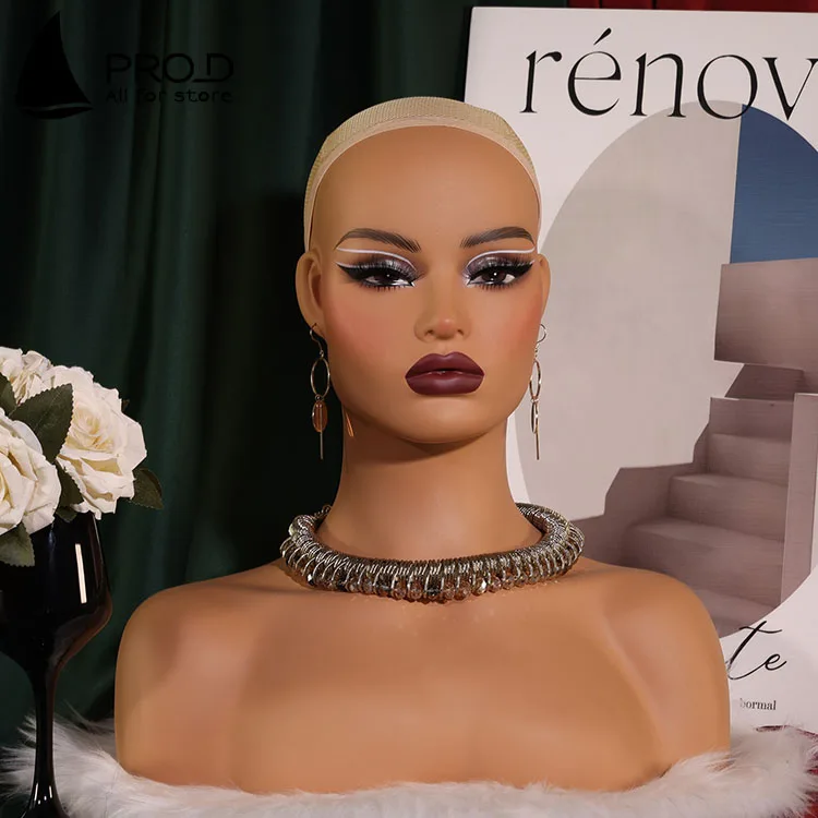 European beauty makeup shoulder wig necklace jewelry show PVC mannequin head
