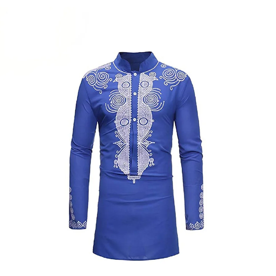 Мужские базовые рубашки в африканском стиле Дашики с воротником-стойкой