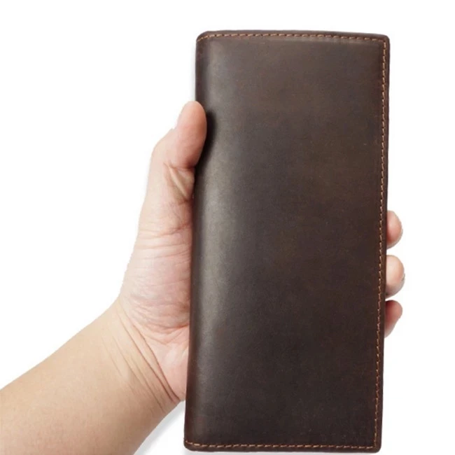Minimalist vintage style genuine leather long wallets for men