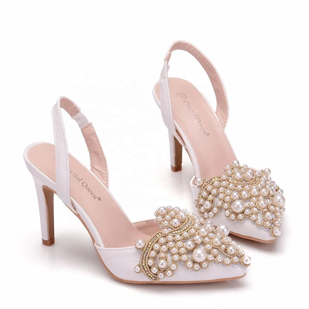 Summer Pearls White High-heeled Bridal Wedding Shoes Large Size banquet Women Sandals