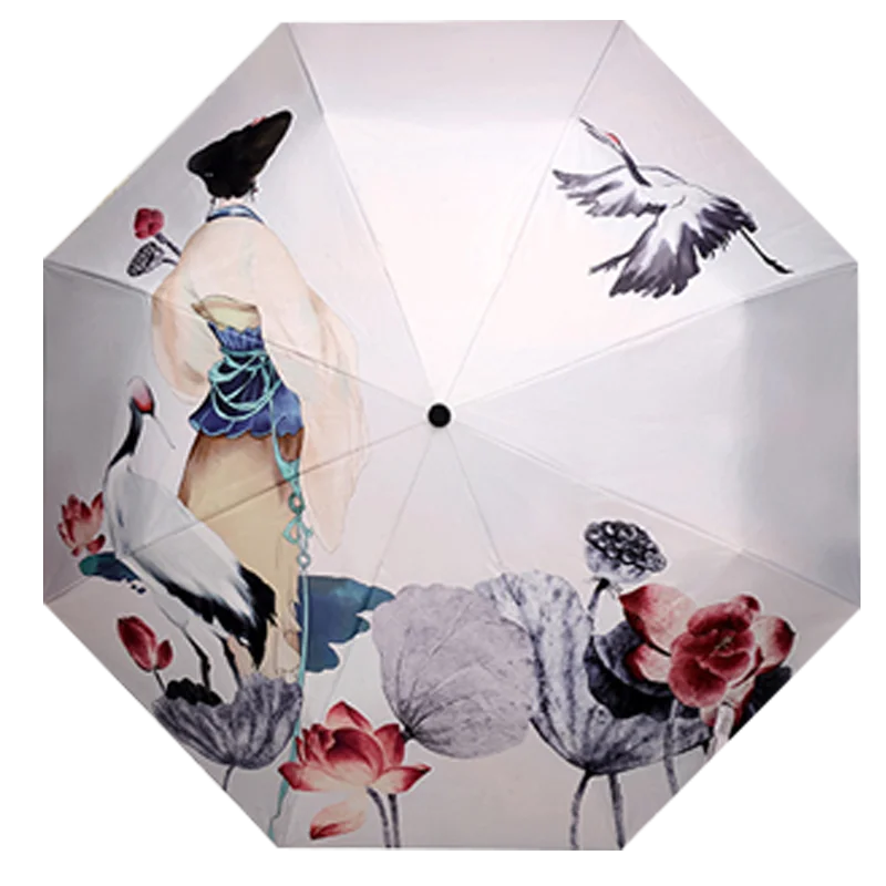 MOQ 5pcs UV protecting folding portable 3-folding custom printed insided umbrella