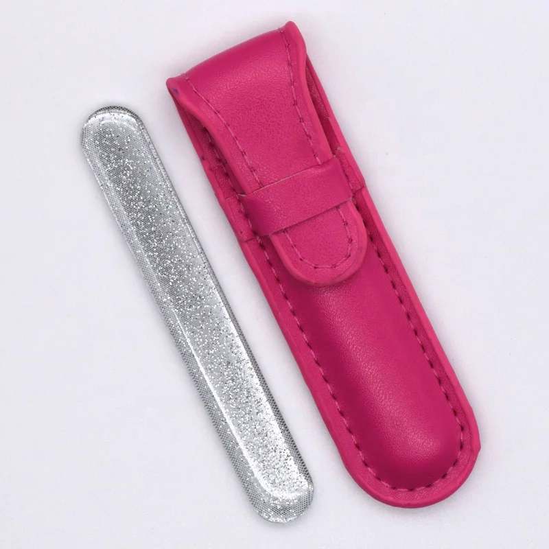 Factory direct silver glitter nano glass polished nail file with holster packaging
