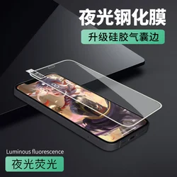 Multi Color Silicone Glow In Dark Fluorescent Color 9h Tempered Glass Luminous Screen Protectors For Iphone 11 12 13 14 Pro Max