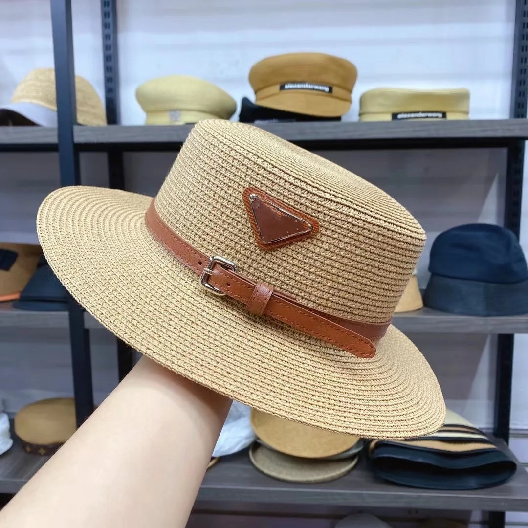 Women Girls Cute Straw hat Wide Brim Panama Hat with brown Band and PU Belt