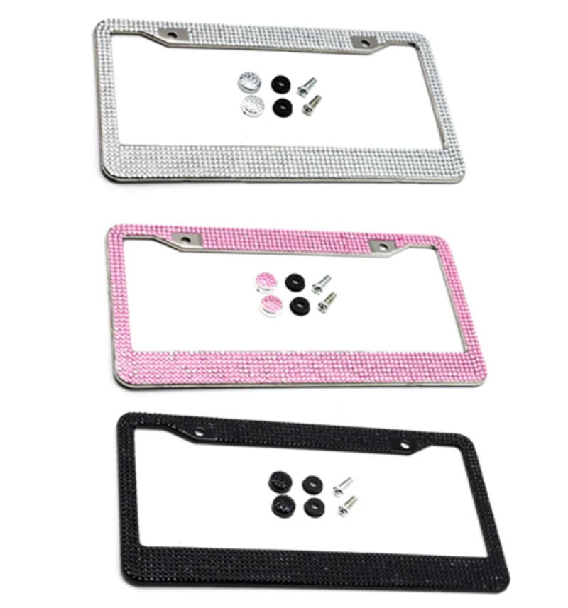 
Car License Plate Luxury Handcrafted Bling Shimmer Row Rhinestone Trim Stainless Steel License Plate Frame 