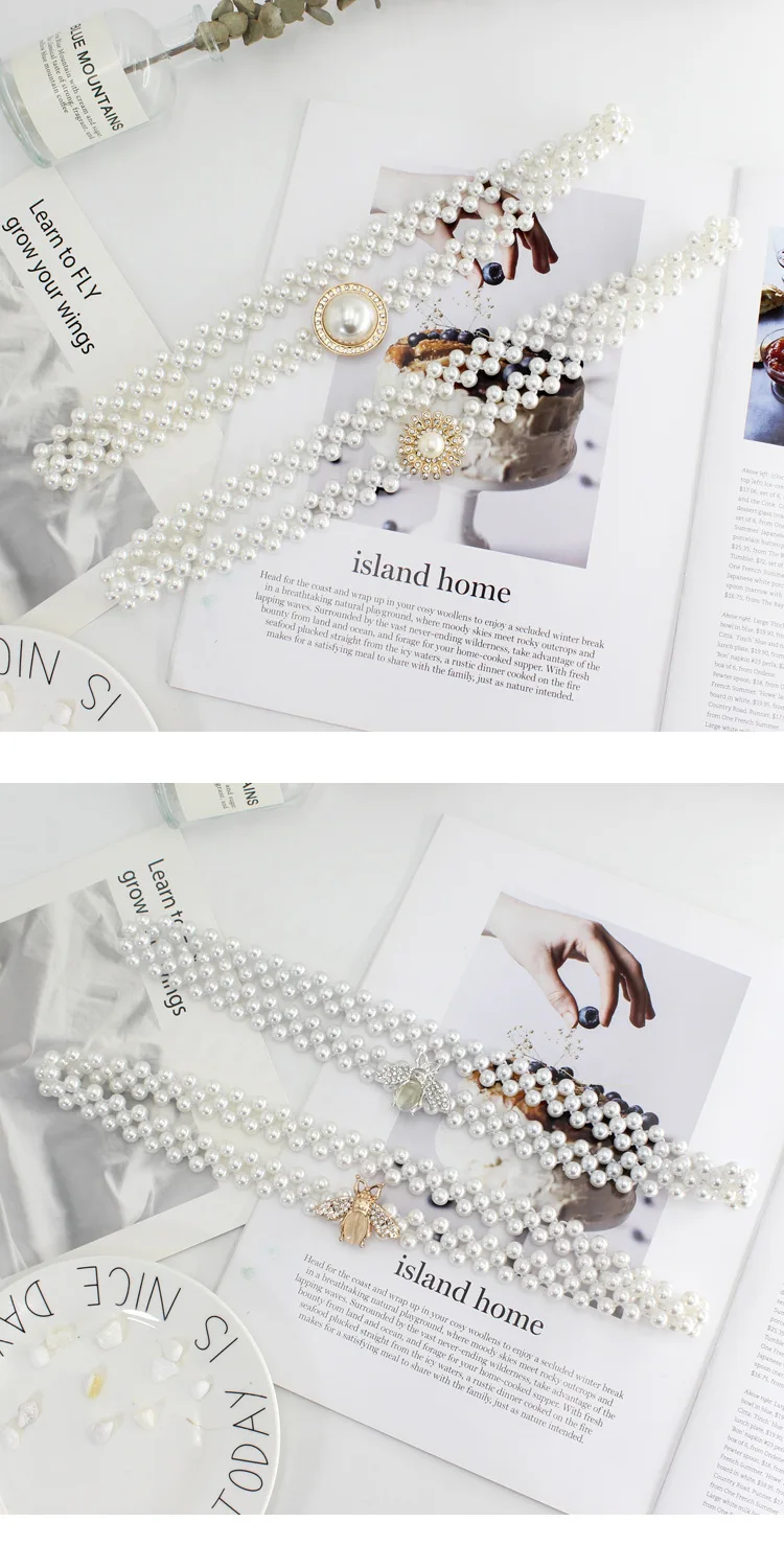 33 Styles Belt Rhinestone Pearl Waist Chain For Women Dresses Alloy Buckle Adorned Elastic Waistband