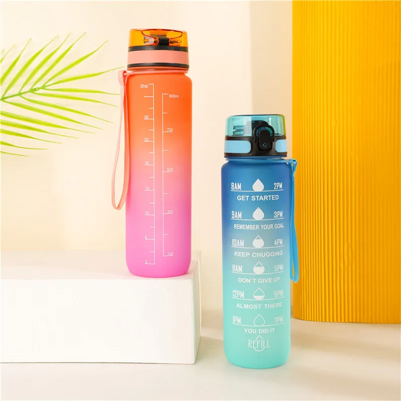 1000ML 1L Tritan Plastic BPA- Free Motivational Gym Fitness Gradient Drinking Sports Bottles Water Bottle
