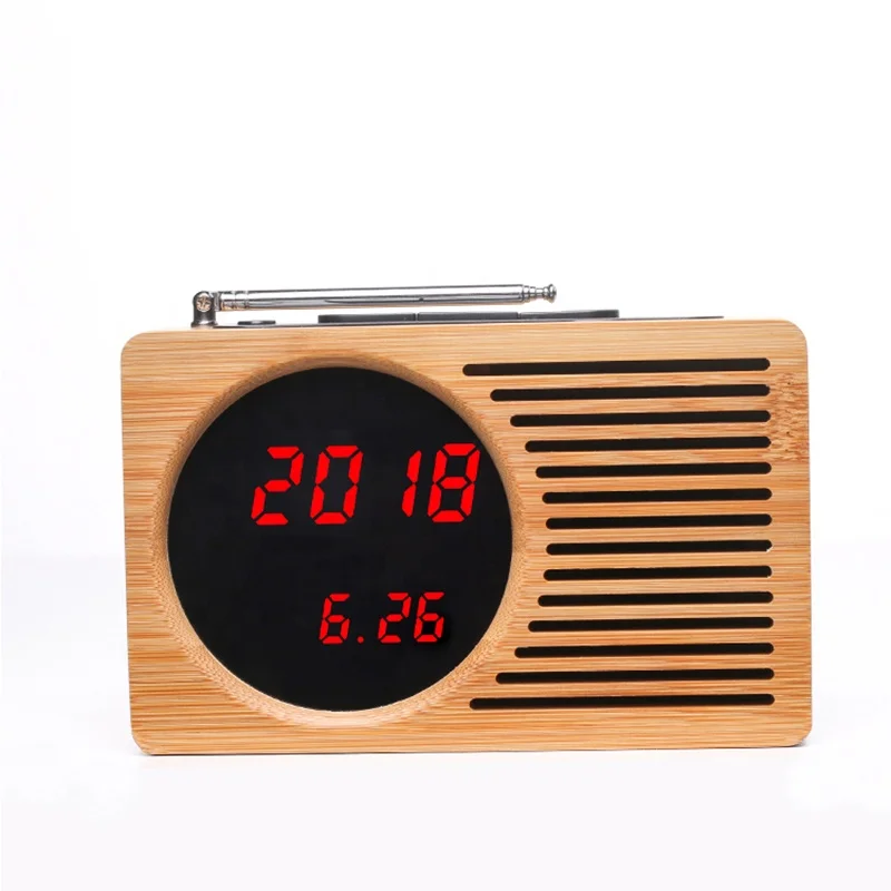  KH-WC013 портативный Рабочий стол из бамбука/деревянная FM радио с светодиодные