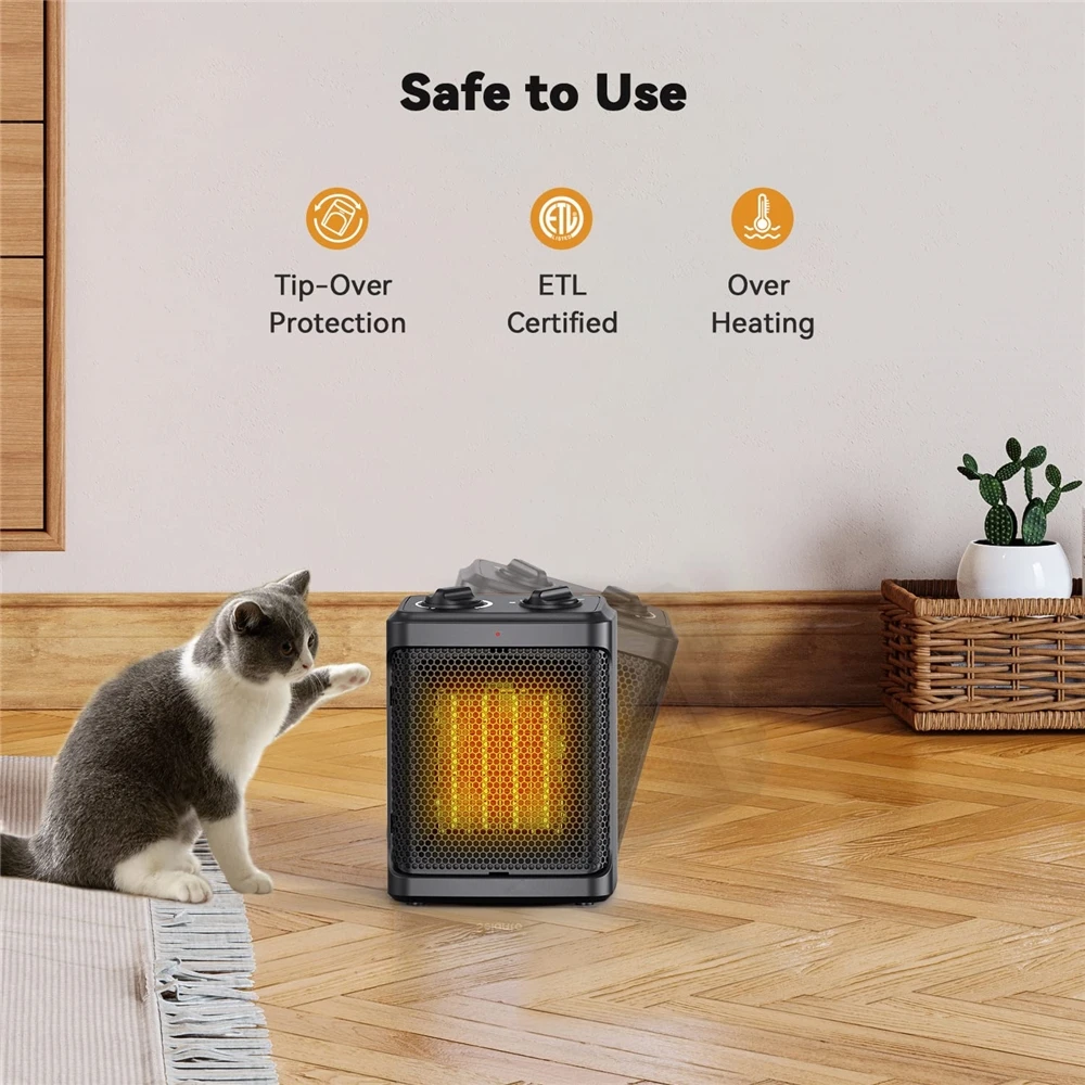 Портативный небольшой энергоэффективный керамический электрический вентилятор 1500 Вт, Нагреватель пространства для использования в помещении