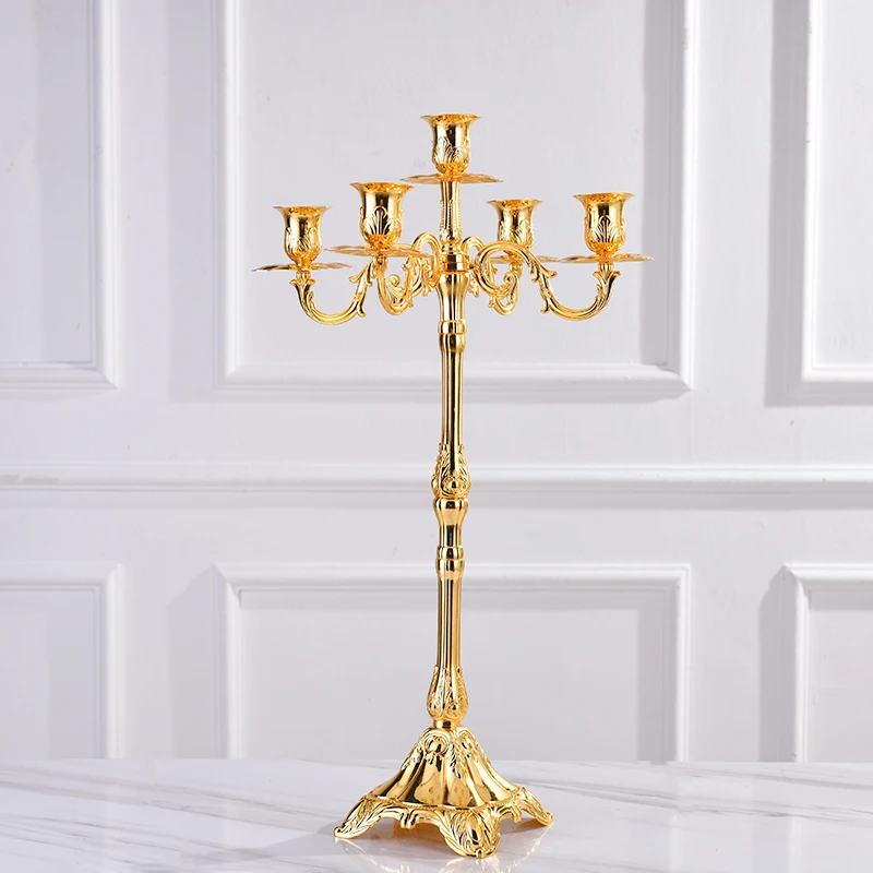 Metal 5-arm-candelabra brass candlestick European retro creative candles holder romantic metal gold tabletop candelabra
