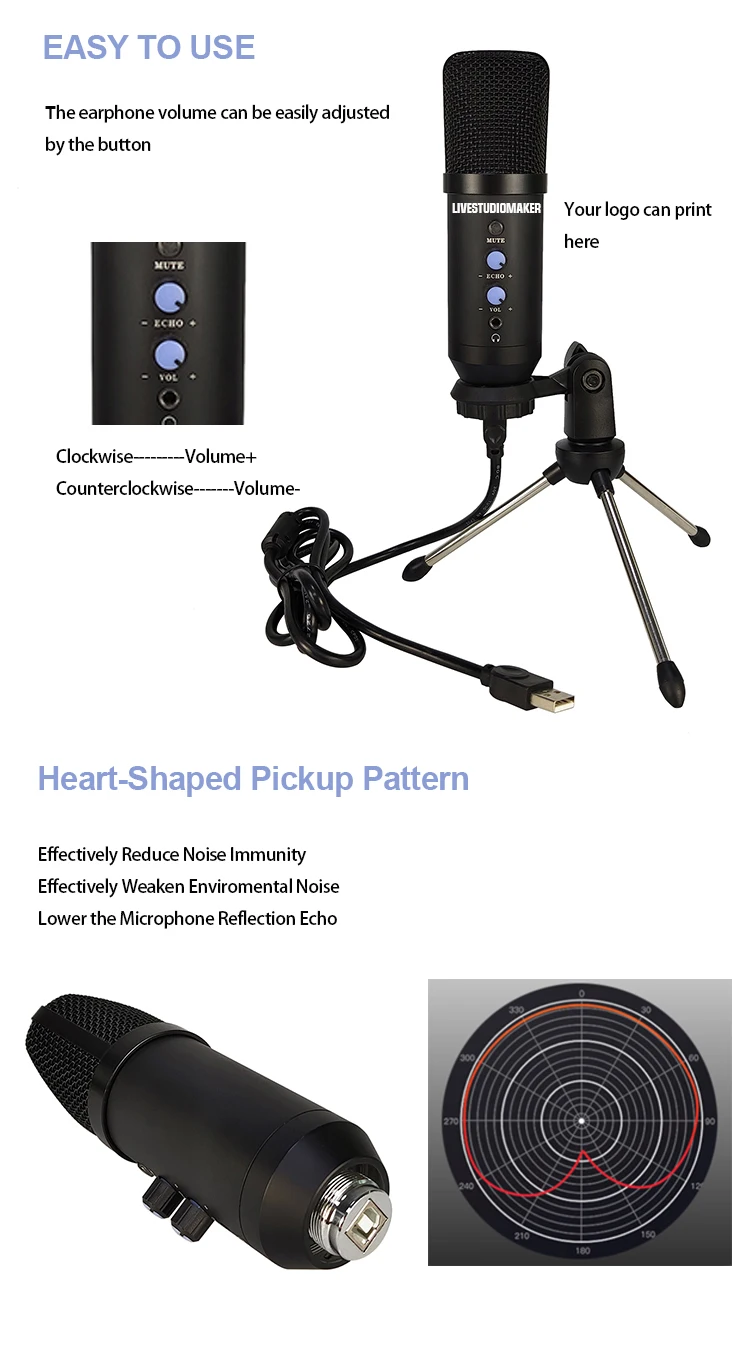 Mini Usb Streaming Microphone Wire Microphone for Live Streaming Recording Voice Over Streaming Twitch