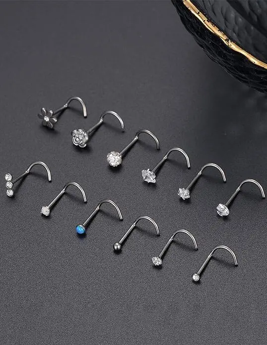 G23 Titanium CZ Clay Ball Flower Opal Star Heart Pure Titanium silver Nostril Piercing Jewelry  for Women Men