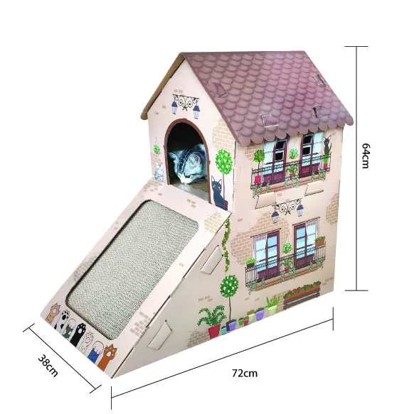 Zhejiang Eco Friendly Household Cat Villa Corrugated Paper Cat House Scratcher Cardboard
