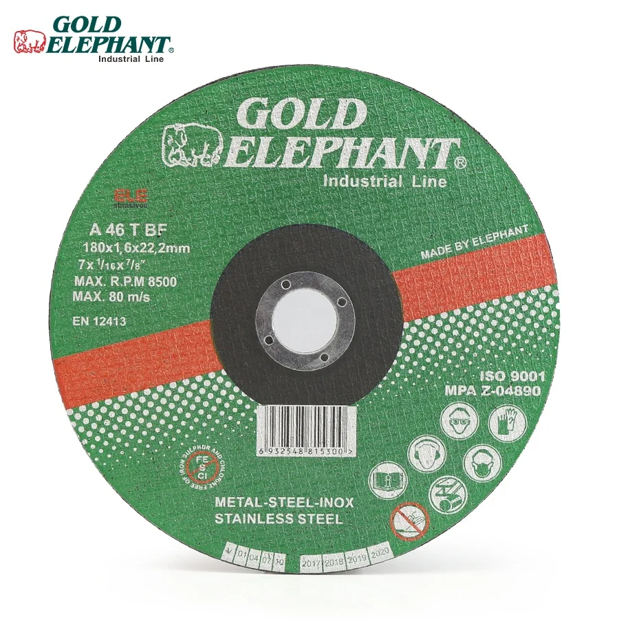 Gold Elephant factory accepted OEM abrasive 7inch/180*1.6*22.2mm cutting disc with MPA certificate