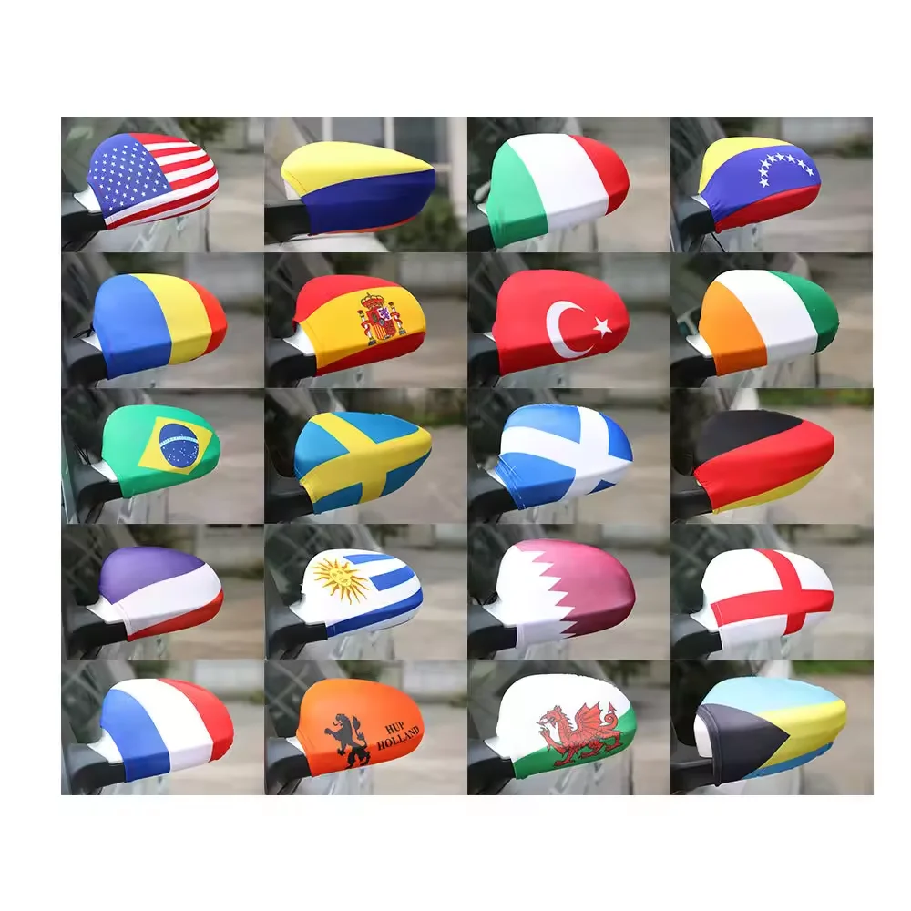 Wholesale 26cm*28cm High Quality Car Mirror Cover World Flags Decorated Car Side Mirror Cover Spandex Car Wing Mirror Socks