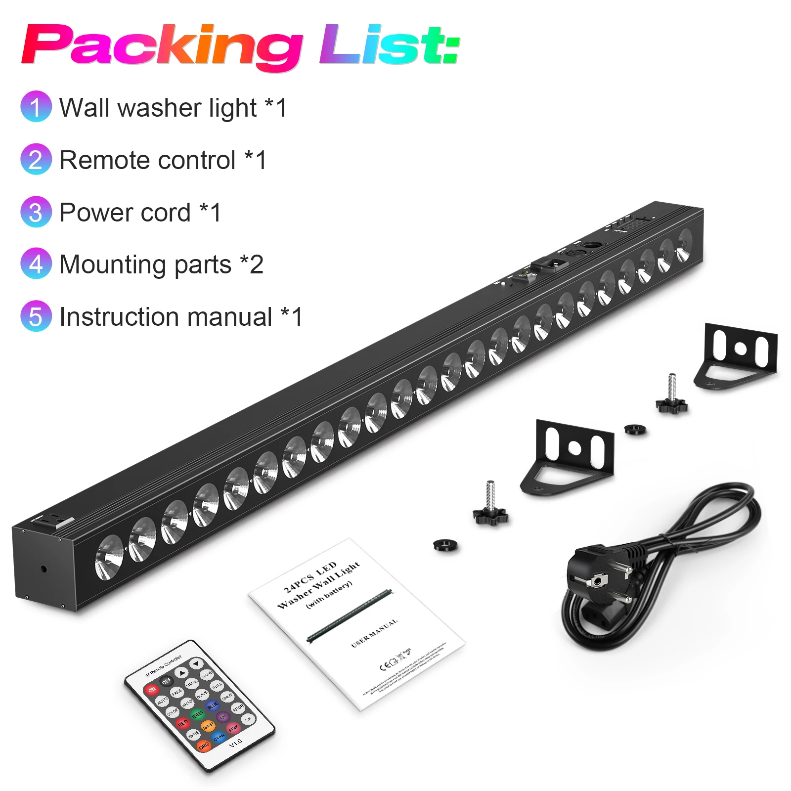 80W Aluminum 24Pcs Rgb Led Wall Washer Light Suitable With Battery Charging For Hotel Home Ktv Clubs Bars DJ Wall Wash Lamps