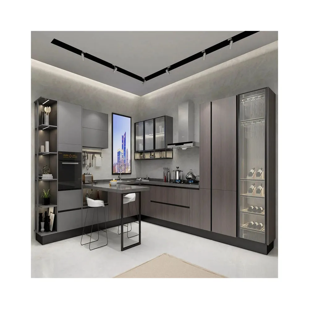 Kitchen Cabinet Solid Teak Wood Doors UV Melamine MDF Kitchen Cabinet Solid Alder Wood Modern Style Kitchen Cabinets