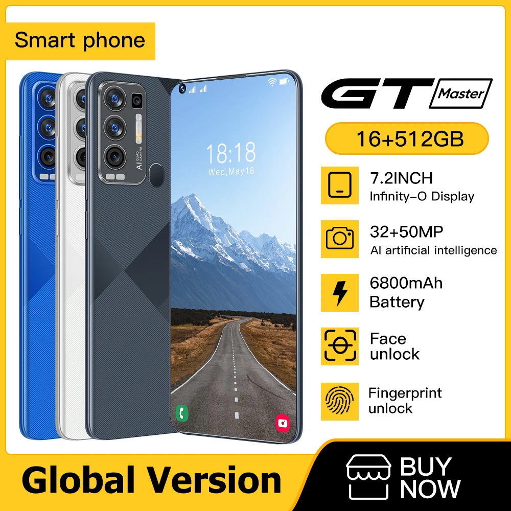 GT master 7.2 inch Full Screen 32mp+50mp Finger Face korea Unlocked Mobile Phone
