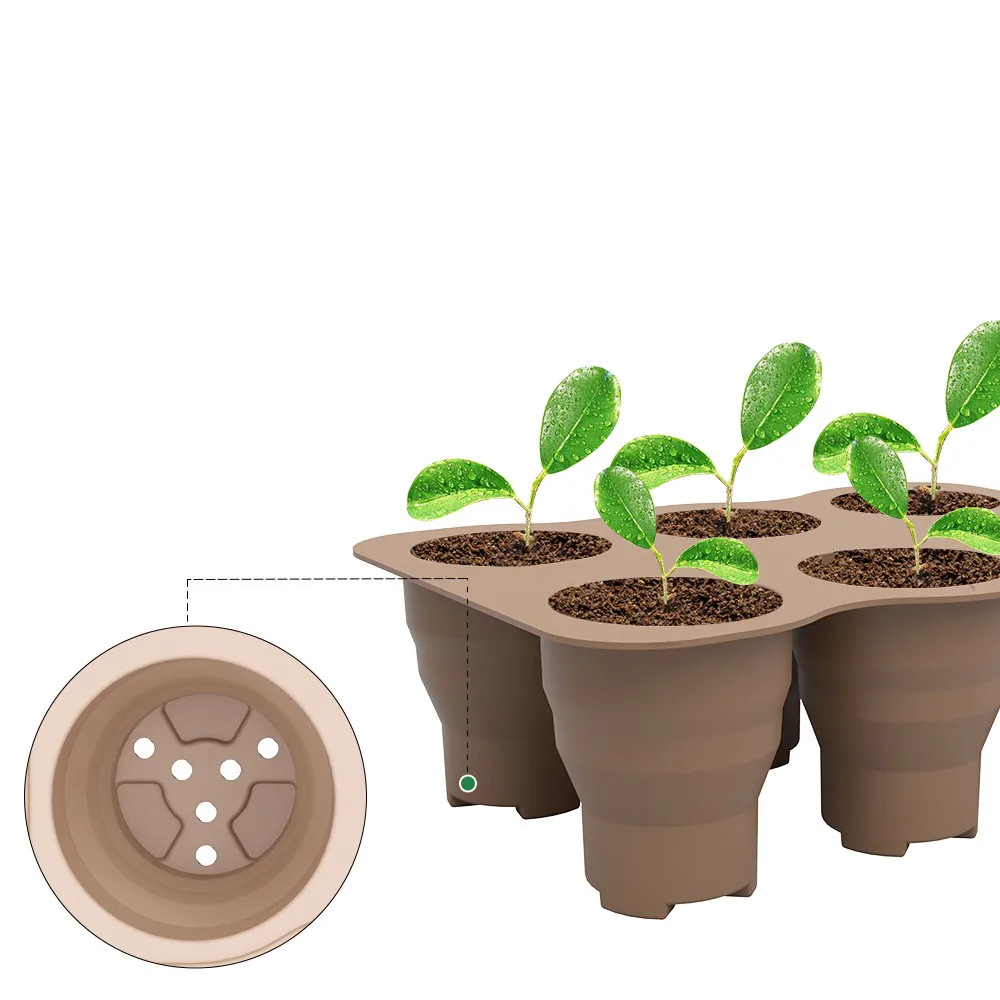 Reusable Silicone Seed Starter Tray, 6 Cells Collapsible Seedling Germination Trays with Drainage Holes for Plant Propagation