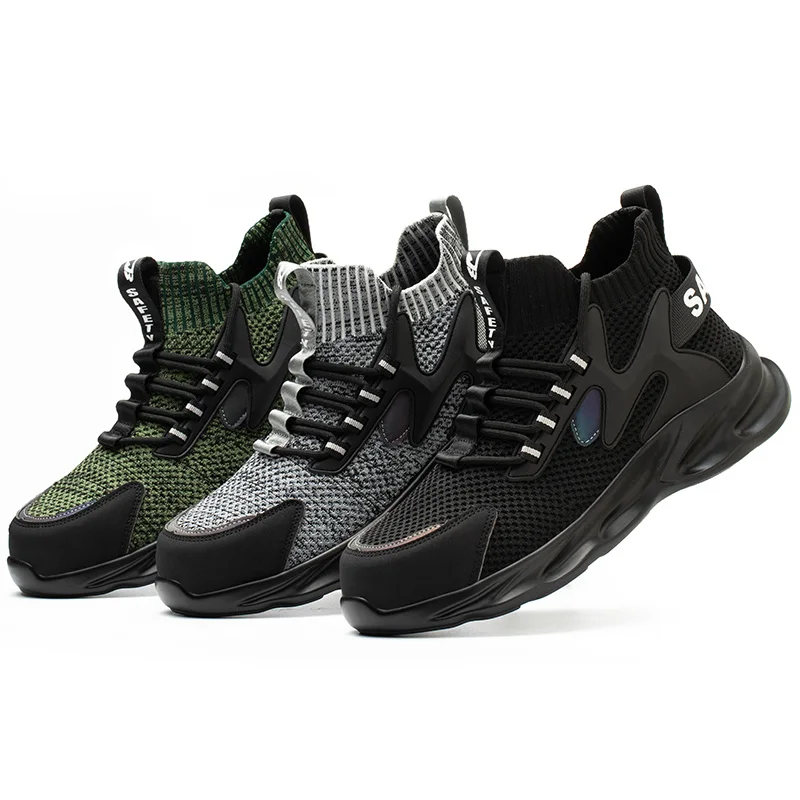 
Lightweight work shoes fly woven breathable safety shoes anti-smashing and anti-piercing safety shoes with steel toe 