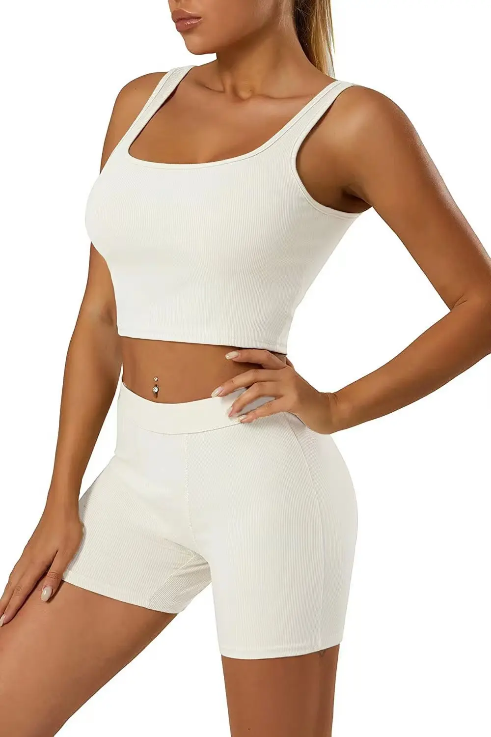 Custom Logo Casual Women Clothing Wear Summer Short Outfits Ribbed Tank Top And Shorts Skims Two Piece Set