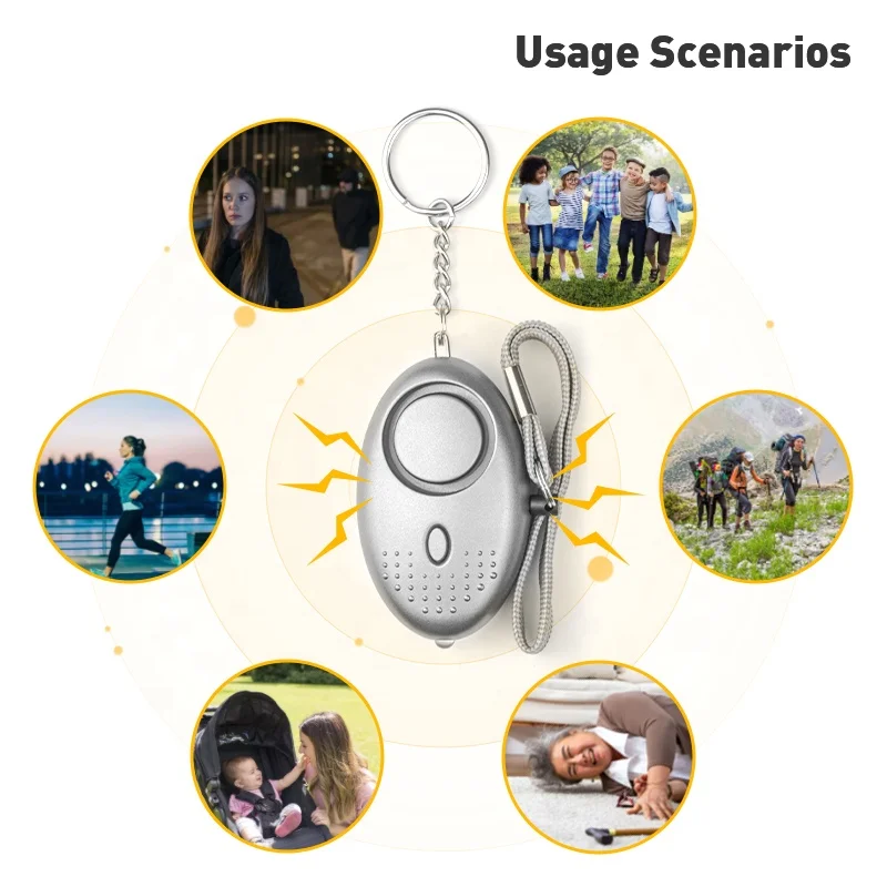 Factory Wholesale Price Multi Color Alarm Outdoor Security Self Defense Keychain 140dB with LED Light Alarm for Women