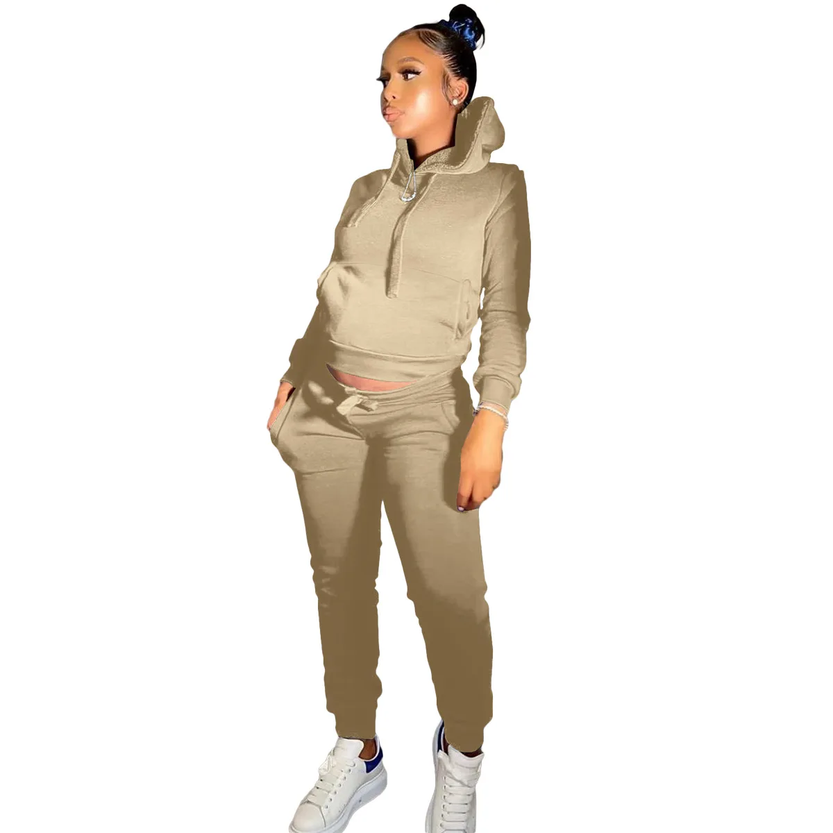 Wholesale Women Jogger Suit Long Sleeve 2 Piece Outfit Hoodie Plus Fleece For Women