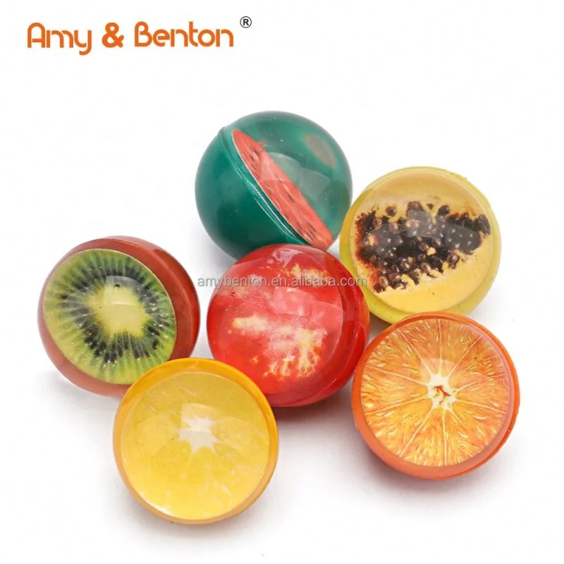 SS 32mm Rubber Bouncy Balls Bulk Assorted Fruit Designs Rubber High Bouncing Balls for Kids