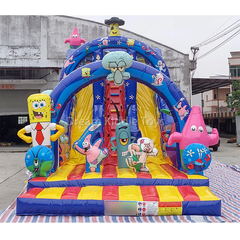 Commercial PVC Bouncy Castle Backyard Wet Dry Kids Waterslide Sponge Cartoon Inflatable Dry Slide Outdoor