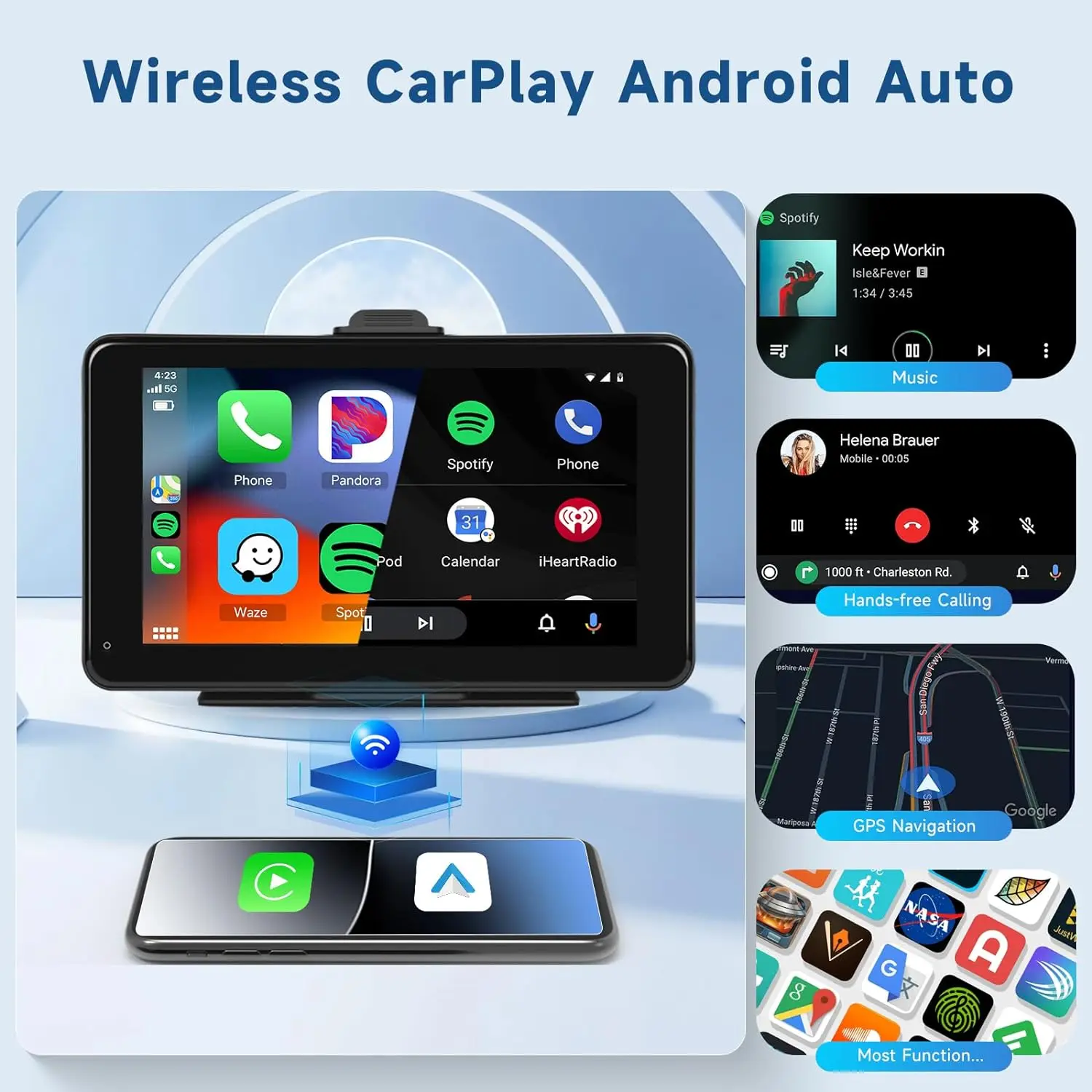 Best quality car play wireless android auto radio for car bluetooth portable portable carplay screen 7 inch