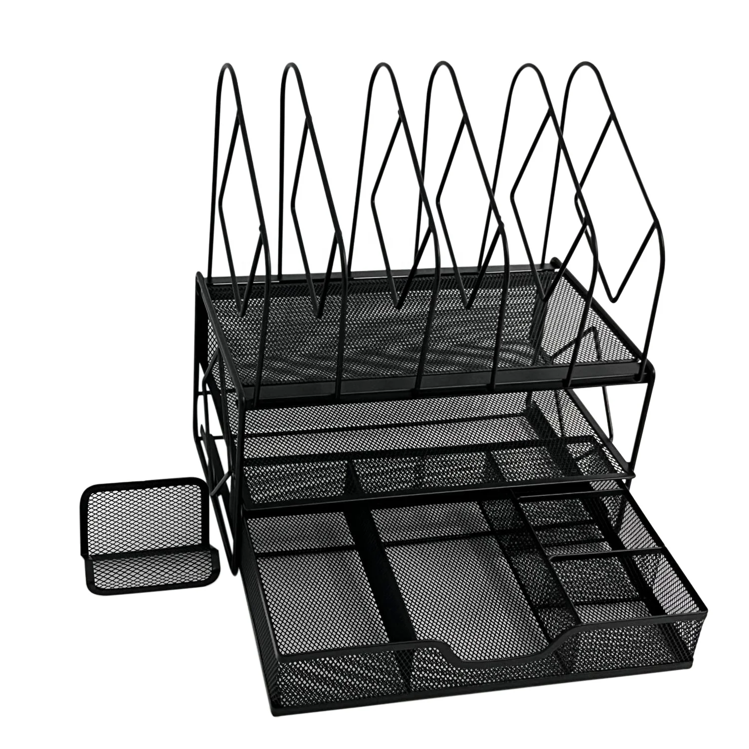 Office supply 5 file sorter sections metal mesh 2 tier document paper magazine holder desk organizer desktop file holder shelves